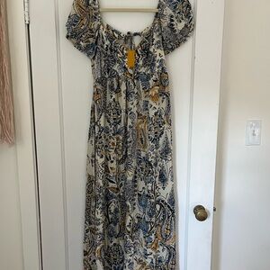 Elegant Blue and Yellow Paisley Dress